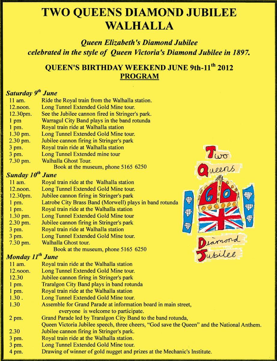 Jubilee weekend timetable